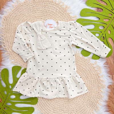 Vestido de Moletom Big Laço e Poá - Creme